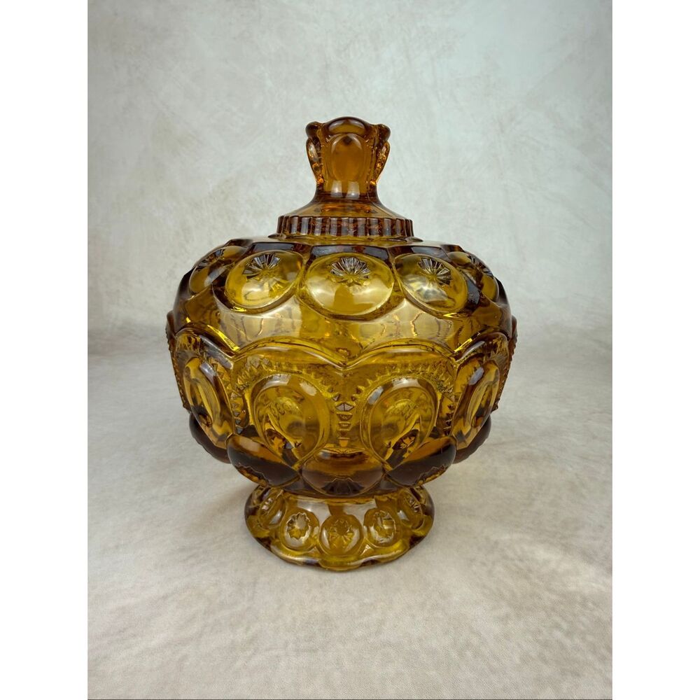 L.E. Smith Moon & Stars Amber Candy Dish